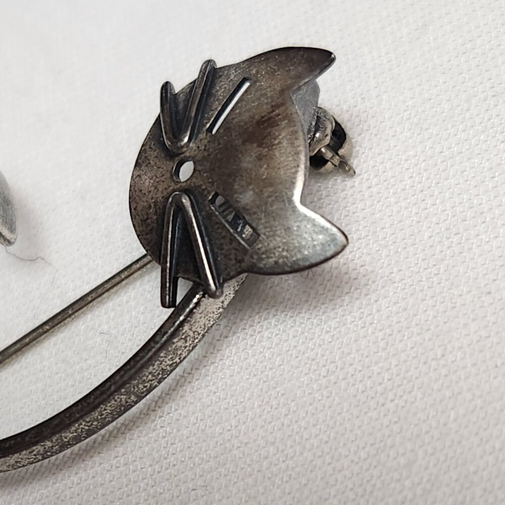 VINTAGE Sterling BEAU Cat Pin Brooch Signed - Picture 3 of 16